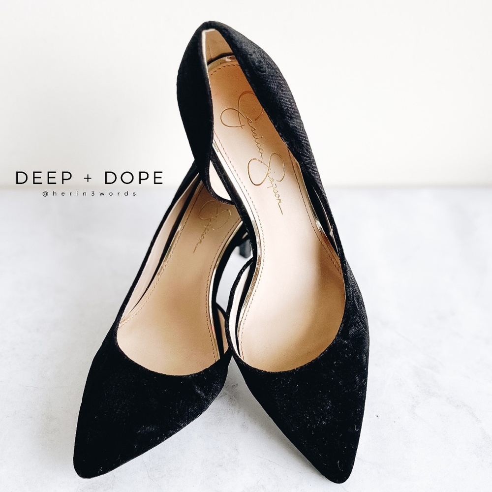 Black Velvet Paisley High Heels by Jessica Simpson (Pointed Toe)